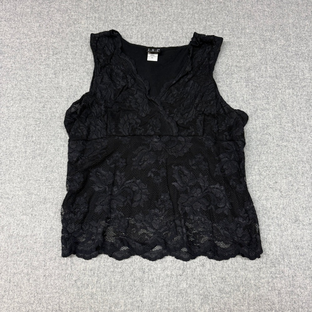 INC International Concepts | Lace Sleeveless Top | XL | Black | Floral Surplice - Picture 1 of 9